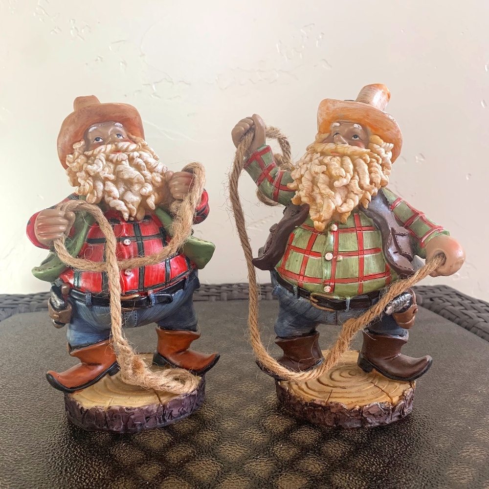 Tii Collections Resin Western Cowboy Santa Figurines Home Decor Set of 2